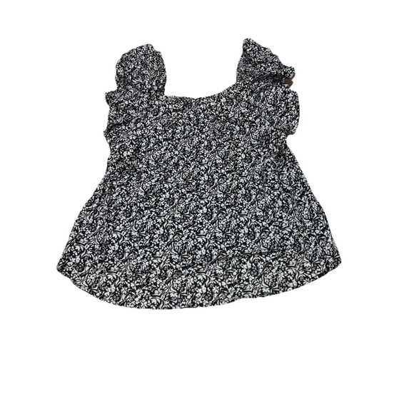 Womens Floral Ruffle Blouse XS Black White Smocked Peplum Top NWT- Universal Thr - Picture 9 of 12